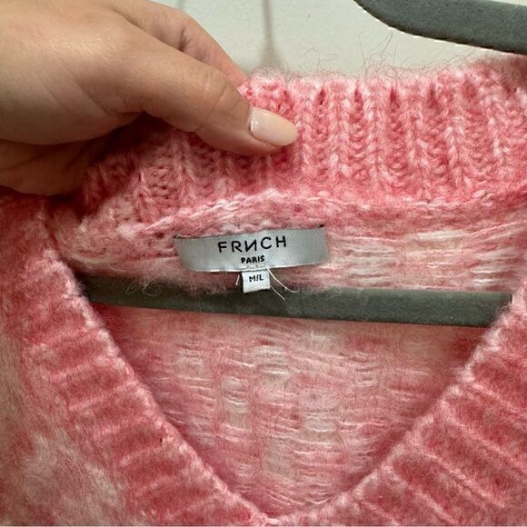 FRNCH Pink Checkered Knit Sweater Size M/L Soft/cozy, rose/ cream checkered Vest - Picture 2 of 4